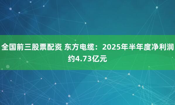 全国前三股票配资 东方电缆：2025年半年度净利润约4.73亿元